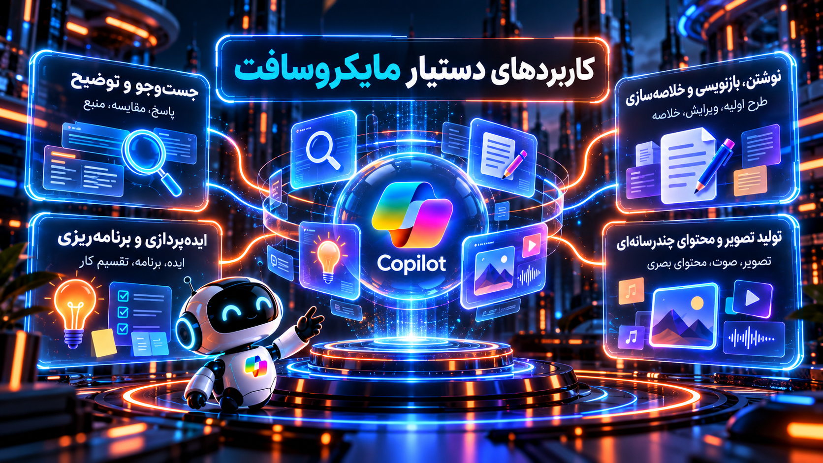 کاربردهای Microsoft Copilot در جست‌وجو، تولید محتوا، خلاصه‌سازی و برنامه‌ریزی